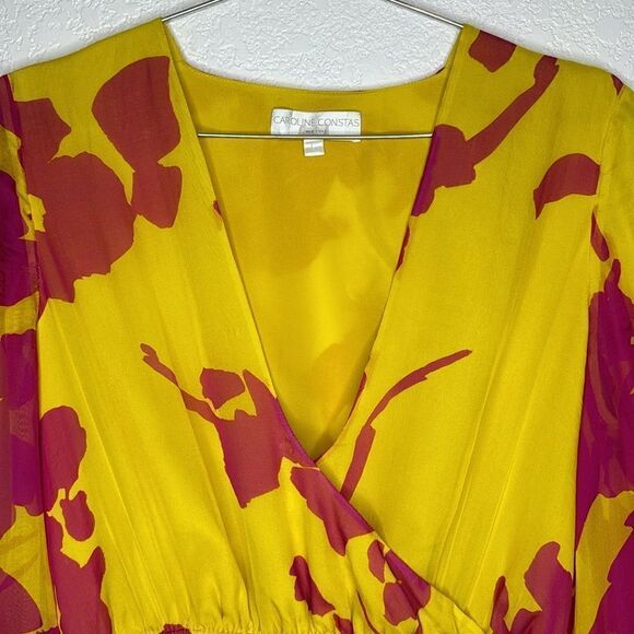Caroline Constas Liv Maxi Dress High Low Silk Large Yellow/Pink - Picture 4 of 15